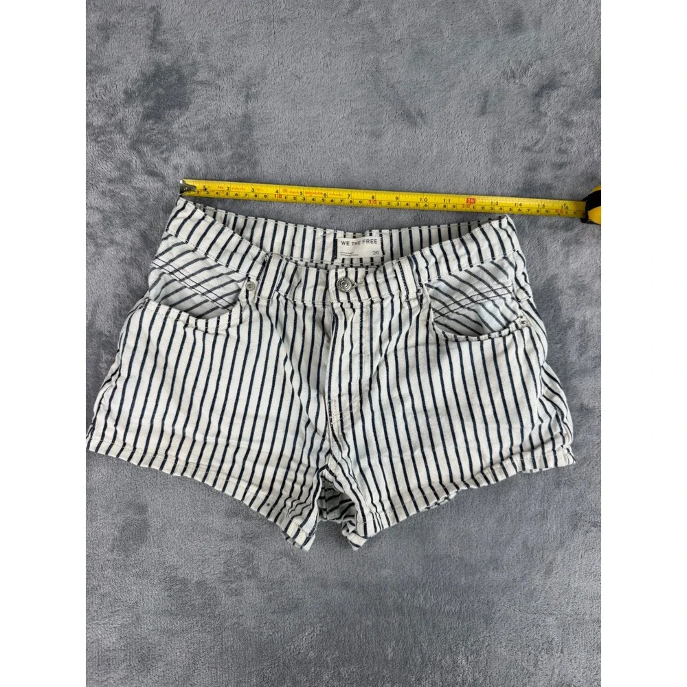 Free People We The Free Railroad Striped Denim High Rise Mini Shorts 26 Coastal